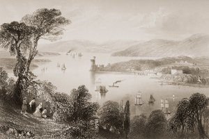 1860年代のジョージ・バーチューによる「アイルランドの風景と古代」からのアイルランド、コーク州のグランミアロードの下からのコーク川 作： William Henry Bartlett